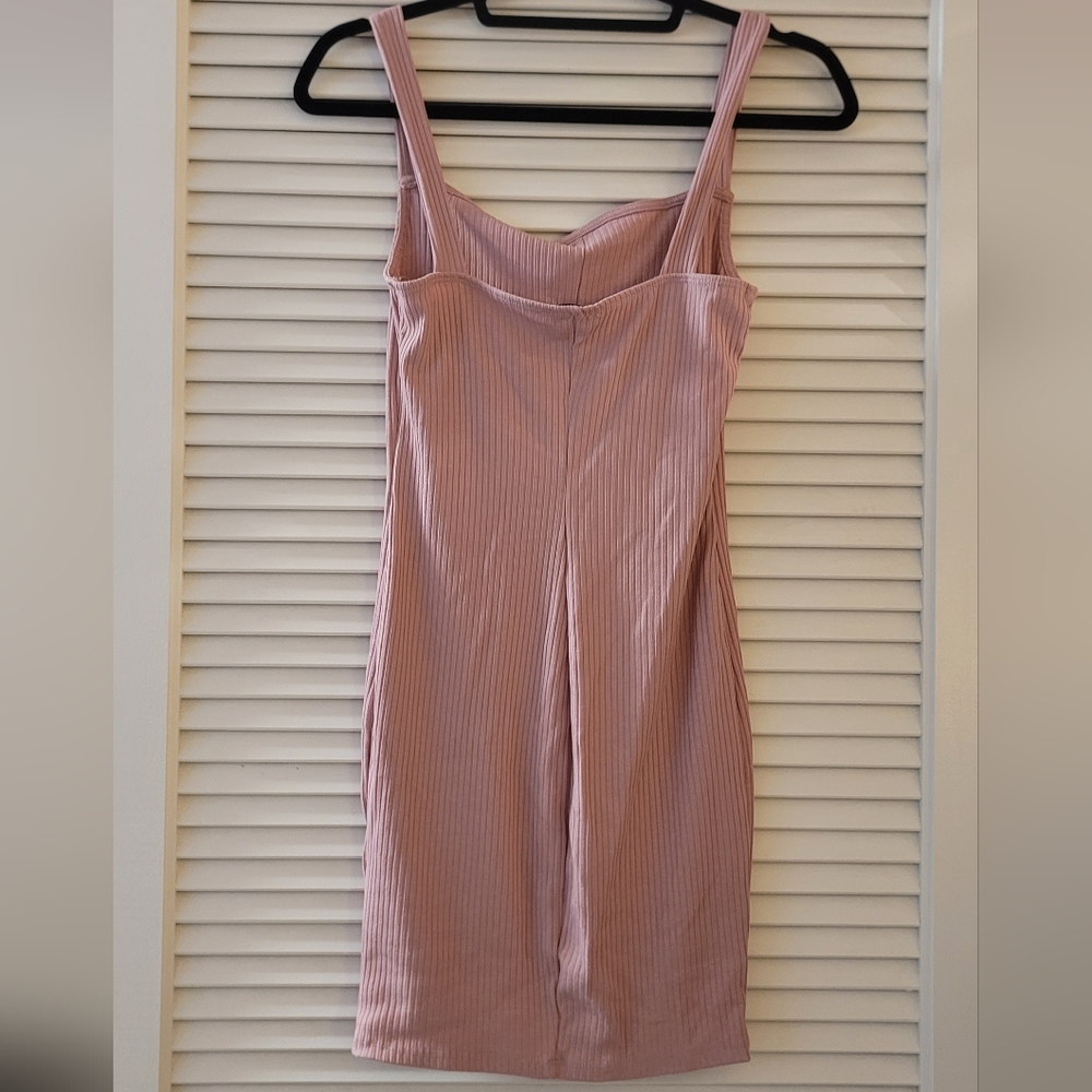 Iris- Pink Ribbed Dress With Straps & Faux Buttons - Picture 3 of 5